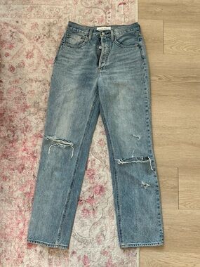 Denim Forum Light Blue Distressed Straight Leg Jeans